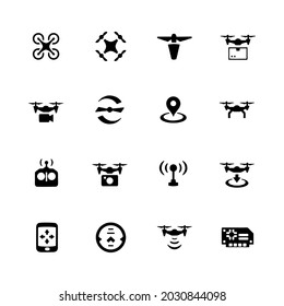 Simple Set of Drone Related Vector Icons. Contains Such Icons as Quadrocopter, Rotor, Radio Antenna, Landing, Remote Control and More.