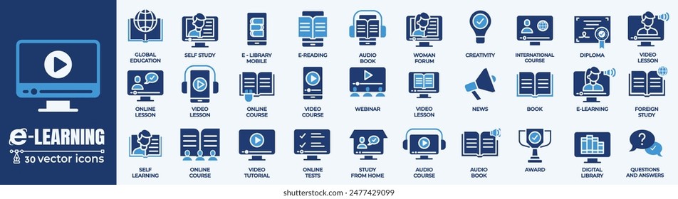 Simple Set of E- Learning, Online Course and Education Related Vector Line Icons. Contains thin Icons as E book, Audio book, Distance Study and more. Editable Stroke. 48x48 Pixel Perfect