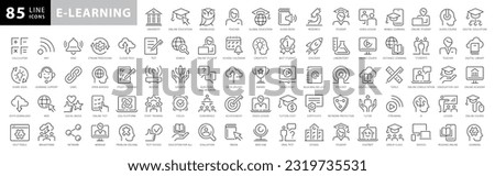 Simple Set of E- Learning, Online Course and Education Related Vector Line Icons. Contains thin Icons as E book, Audio book, Distance Study and more. Editable Stroke