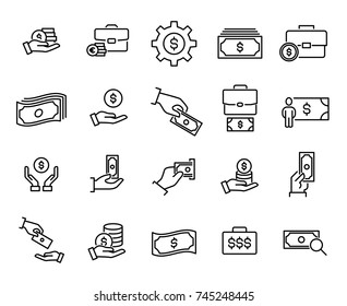 Simple set of earning related outline icons. Elements for mobile concept and web apps. Thin line vector icons for website design and development, app development. Premium pack.