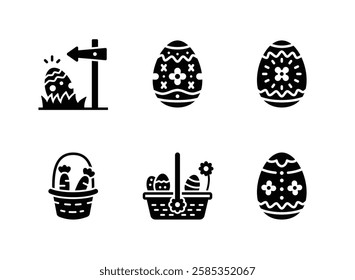 Simple Set of Easter Egg Related Solid Icons. Contains Icons as Egg hunt, Decorative Egg, Bucket Carrot and more.