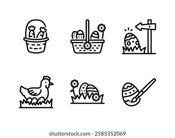 Simple Set of Easter Egg Related Line Icons. Contains Icons as Bucket Carrots, Egg Hunt and more.