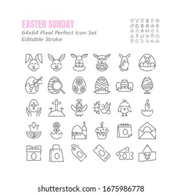 Simple Set of Easter Sunday Vector Thin Outline Icons. 