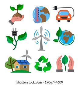 Simple Set of Eco flat color Icons. Contains such Icons as Electric Car, Global Warming, Forest, Organic Farming and more.