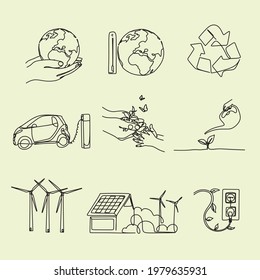 Simple Set of Eco line art Icons. Contains such Icons as Electric Car, Global Warming, Forest, Organic Farming and more