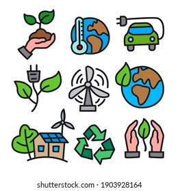 Simple Set of Eco Line color Icons. Contains such Icons as Electric Car, Global Warming, Forest, Organic Farming and more.