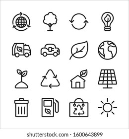 Simple Set of Eco Related Vector Line Icons. Contains such Icons as Electric Car, Global Warming, Forest, Organic Farming and more