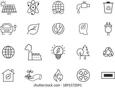 Simple Set of Eco Related Vector Line Icons. Thin line icons set of ecology. Contains such Icons as Electric Car, Global Warming, Forest, Organic Farming and more. Editable Stroke. 