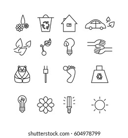 Simple Set of Eco Related Vector Line Icons. Contains icons as electric, global warming, forest, sun, animal, leaf and more. 