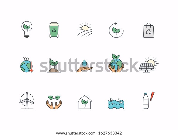 Simple Set of Eco\
Related Vector Line Icons. Global Warming, climate change and other\
Ecology Problems.