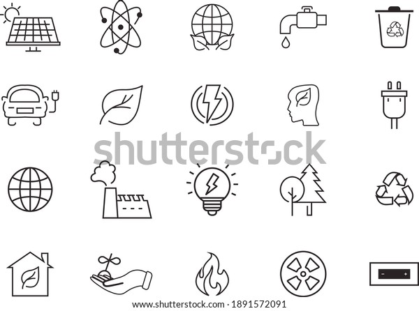 Simple Set of Eco Related Vector Line Icons. Thin line\
icons set of ecology. Contains such Icons as Electric Car, Global\
Warming, Forest, Organic Farming and more. Editable Stroke.\
