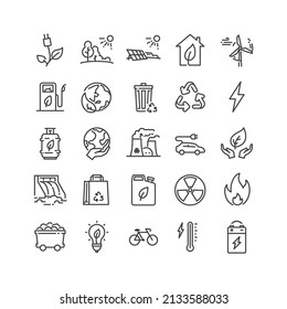 Simple Set of Ecology and Environment Related Vector Line Icons. Contains such Icons as Electric Car, Global Warming, Forest, Recycle, Nuclear power and more. Editable Stroke. Pixel Perfect at 64x64.
