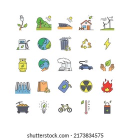 Simple Set of Ecology and Environment Related Vector Line Icons. Contains such Icons as Electric Car, Global Warming, Forest, Recycle, Nuclear power, Pollution, Biofuel and more.	