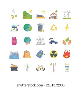 Simple Set of Ecology and Environment Related Vector Line Icons. Contains such Icons as Electric Car, Global Warming, Forest, Recycle, Nuclear power, Pollution, Biofuel and more.	