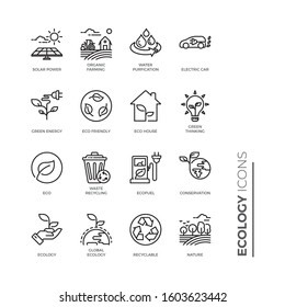 Simple Set of Ecology Related Vector Line Icons. Contains such Icons as Recyclable, Eco House, Green Thinking and more.