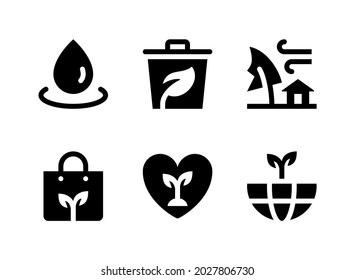 Simple Set of Ecology Related Vector Solid Icons. Contains Icons as Trash, Eco Bag, World, Water Drop and more.