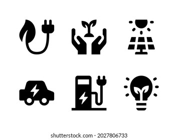 Simple Set of Ecology Related Vector Solid Icons. Contains Icons as Plug, Electric Car, Charging Station, Eco Bulb and more.