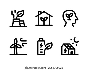 simple set of ecology related vector line icons contains icons as green factory eco home think green wind turbine and more