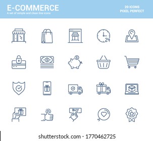 Simple Set of E-Commerce Line Icons. E-commerce, online shopping and delivery elements. Editable Vector Icons