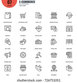 Simple Set of E-commerce Related Vector Line Icons. Contains such Icons as Shop, Delivery, Shopping bag, Sale, Wallet, Online Support, Price Tag and more. Editable Stroke. 48x48 Pixel Perfect.