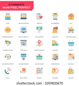 Simple Set E-Commerce and Shopping Flat Icons for Website and Mobile Apps. Contains such Icons as Delivery, Payment, Basket, Customer, Shop. 48x48 Pixel Perfect. Editable Stroke. Vector illustration.