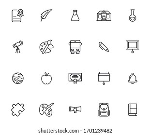 Sencillo conjunto de iconos de Educación en estilo de línea de moda. Símbolos vectoriales modernos, aislados en un fondo blanco. Envase para pictogramas lineales. Colección de iconos de línea para aplicaciones web y concepto móvil.
