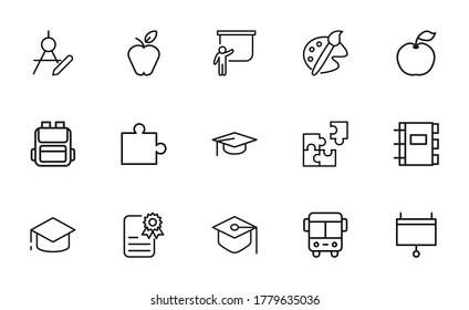 Simple set of Education icons in trendy line style. Modern vector symbols, isolated on a white background. Linear pictogram pack. Line icons collection for web apps and mobile concept.
