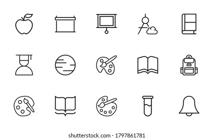 Simple set of Education icons in trendy line style. Modern vector symbols, isolated on a white background. Linear pictogram pack. Line icons collection for web apps and mobile concept.