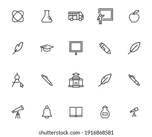 Simple set of Education icons in trendy line style. Modern vector symbols, isolated on a white background. Linear pictogram pack. Line icons collection for web apps and mobile concept.