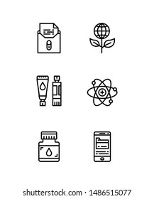 Simple Set of education Related Vector Line Icons. Contains such Icons as exam results, ecology, correction fluid, atom, ink bottle, folder.