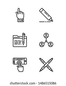 Simple Set of education Related Vector Line Icons. Contains such Icons as raise hand, marker, folder, users, haptic, pen.