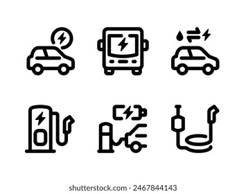 Simple Set of Electric Vehicle Related Line Icons. Contains Icons as Electric Car, Bus, Hybrid and more.