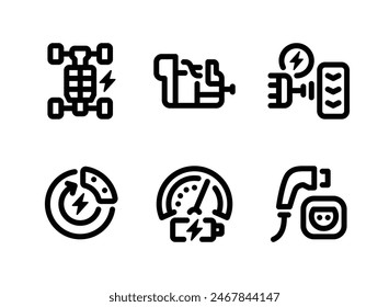 Simple Set of Electric Vehicle Related Line Icons. Contains Icons as Car Battery, Engine Motor, Generator and more.