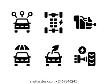 Simple Set of Electric Vehicle Related Solid Icons. Contains Icons as Car Sharing, Car Battery, Generator and more.