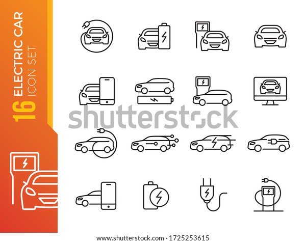 Simple Set of Electro Car Related Vector Line Icons.\
Contains such Icons as Charger Station, Travel Distance, Torque,\
Power and more. 