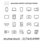 Simple Set of Electronic Devices Related Vector Line Icons. 
Contains such Icons as Game Console, Smart Speaker, Action Camera and more. Editable Stroke. 48x48 Pixel Perfect.