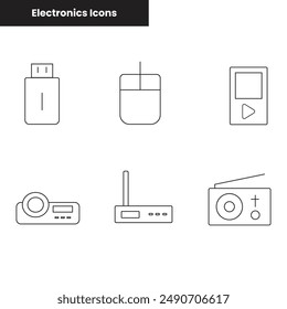 Einfache Gruppe von Elektronische Musik Devices Zugehörige Vektorgrafik Line Icons.