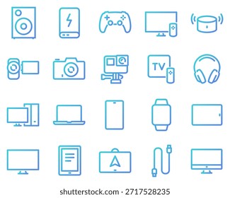 Simple Set of Electronic Devices Related Vector Line Icons. Contains such Icons as Game Console, Smart Speaker, Action Camera and more.