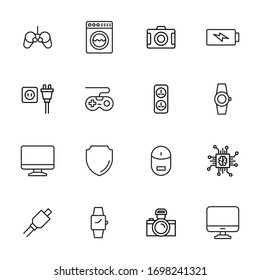 Simple set of electronics modern thin line icons. Trendy design. Pack of stroke icons. Vector illustration isolated on a white background. Premium quality symbols.