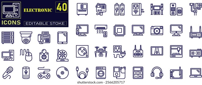 Simple Set of Electronics White and black Vector Line Icons. 