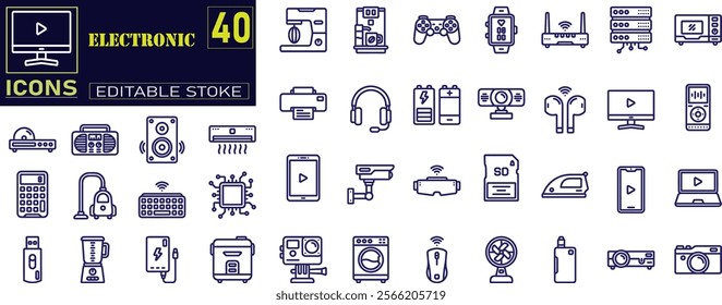 Simple Set of Electronics White and black Vector Line Icons. 