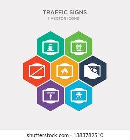 simple set of end motorway, end of way, falling rocks, fire icons, contains such as icons forbidden, gas station, gasoline and more. 64x64 pixel perfect. infographics vector