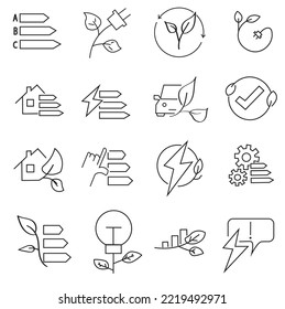 Simple Set Of Energy Saving Related Vector Line Icon. Contains Such Icons As Energy Costs, Power Consumption Level, Green House An More. Editable Stroke.