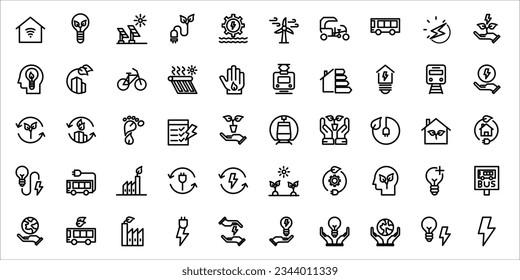 Simple Juego de Iconos Relacionados con el Ahorro de Energía. Con Estilo De Esquema .Contiene Energía Solar, Energía Verde, Iconos De Ahorro De Energía. Con el objetivo de afiches, web, aplicaciones o stickers de movimientos que ahorran energía.