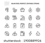 Simple Set of Energy Types Related Vector Line Icons. Contains such Icons as Hydroelectric Power Station, Solar Cells, Fossil Fuels and more. Editable Stroke. 48x48 Pixel Perfect.