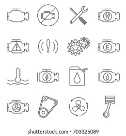 Simple Set of engine Related Vector Line Icons. Contains such Icons as motor, fuel, mechanic, car mechanic and more.        