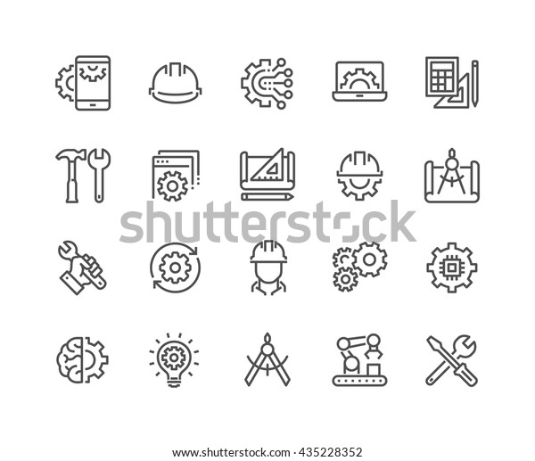 Simple Set Engineering Related Vector Line Stock Vector (Royalty Free