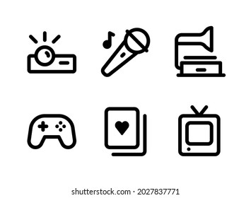 Simple Set of Entertainment Related Vector Line Icons. Contains Icons as Projector, Game Controller, Casino Card, Television and more.