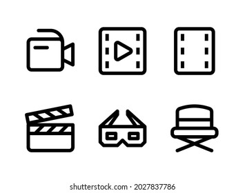 Simple Set of Entertainment Related Vector Line Icons. Contains Icons as Glasses, Clapperboard, Camera, Film Strip and more.