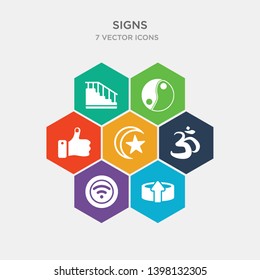 simple set of entry, wifi, pranava om, islamic crescent with small star icons, contains such as icons thumbs down hand, yin yang, upstairs and more. 64x64 pixel perfect. infographics vector